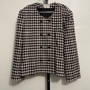 Vtg Women's Double Breasted Plaid Short Coat Jacket